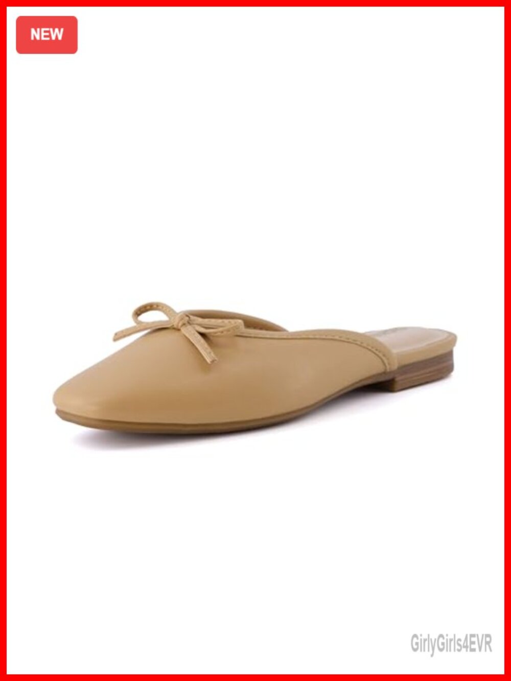 Square Toe Bow Mule Memory Foam Slip-On Vegan Leather Flats